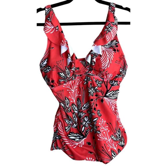 Yonique Tankini Bikini Top Women Large Stretch Ruffle V-Neck Ruched Swim Beach - Picture 1 of 10